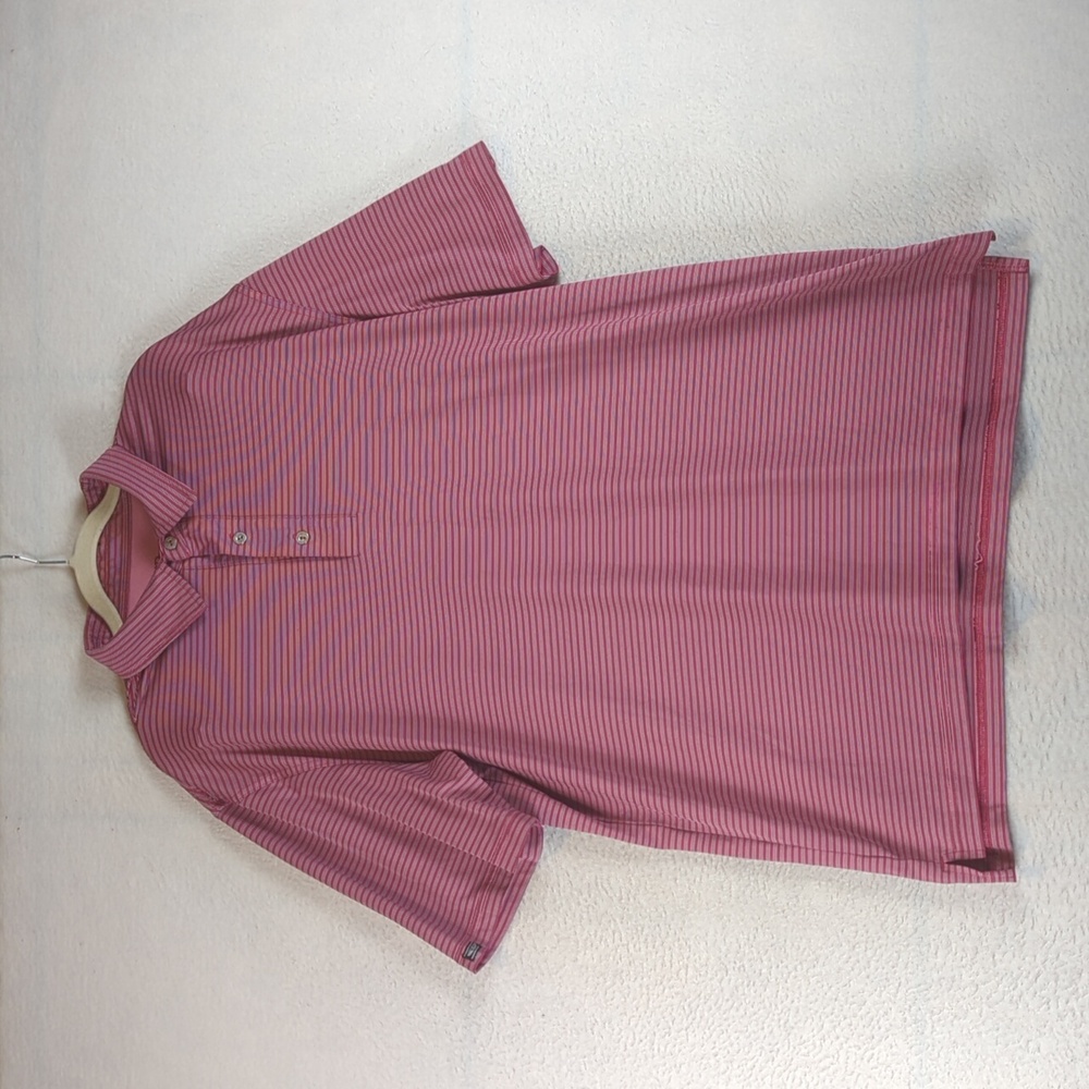 Straight Down Men's Pink Striped Performance Golf Polo Shirt Size XL